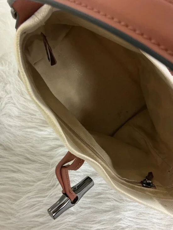 Longchamp Roseau Essential Ivory Black Polka Dot Fabric Small Bucket Bag - Picture 9 of 12